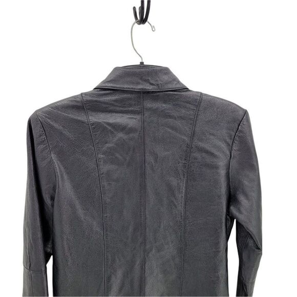 Vintage 80's Oscar Piel Leather Blazer Jacket Button Down Pockets Black Sz L - Picture 6 of 9